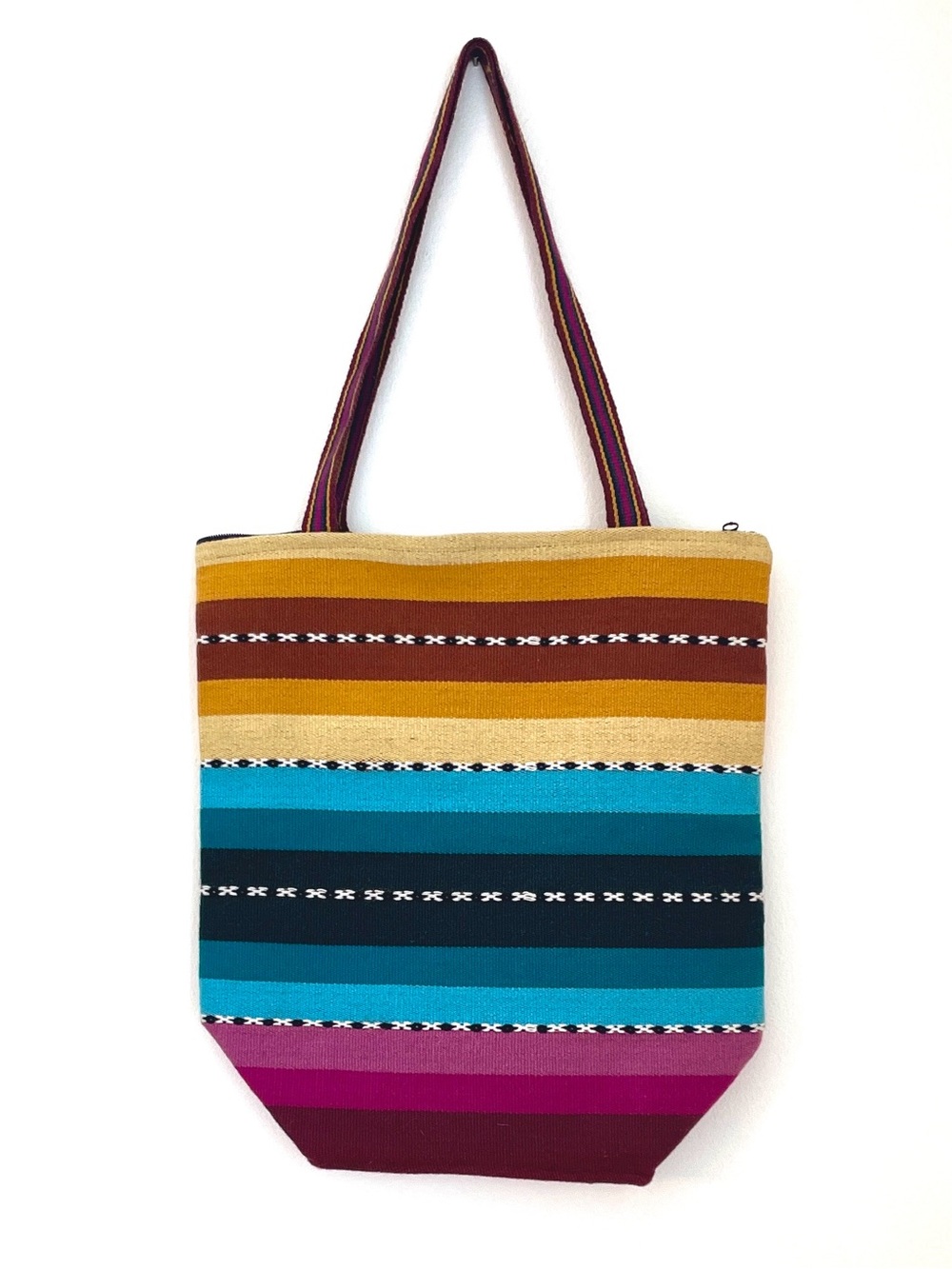 Southwest Style Striped Woven Zipper Tote Bag